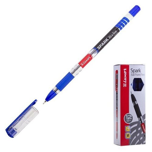Ручка шариковая Luxor 1597 Spark, узел 0.7 мм, грип, синяя, 12 шт.
