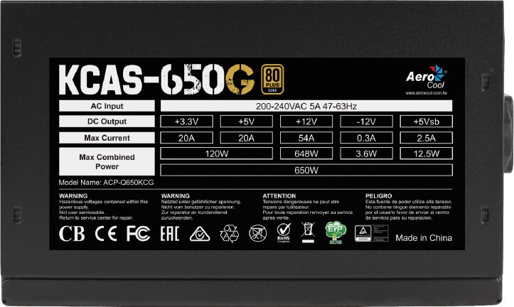 Блок питания AEROCOOL KCAS PLUS GOLD 650W ARGB, 650Вт, 120мм, черный, retail [acpg-kp65fec.11] - фото №14