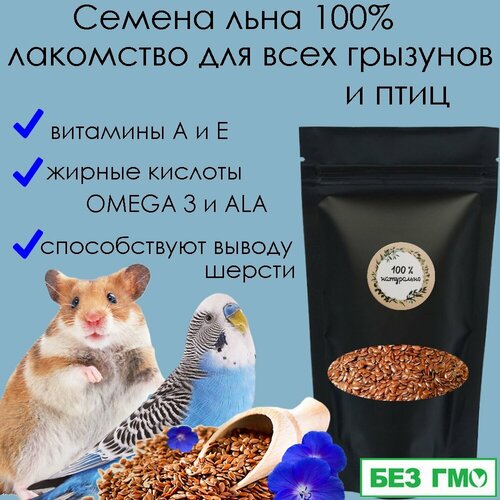 Семена льна лакомство, вкусняшки для грызунов 100 гр кроликов, хомяков, морских свинок, шиншилл, крыс и мышей.