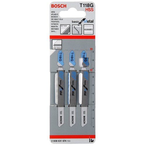 Набор пилок BOSCH 2608631674, 3 шт. пилки для лобзика 10 шт set t хв diy bosch 2 609 256 745 15502007