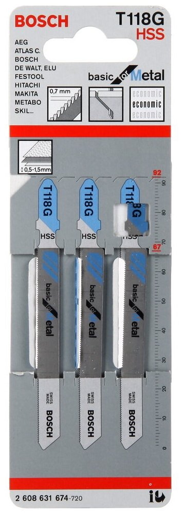 Пилки T118G для лобзика по металлу 3 шт. (67 мм; HSS) Bosch 2.608.631.674