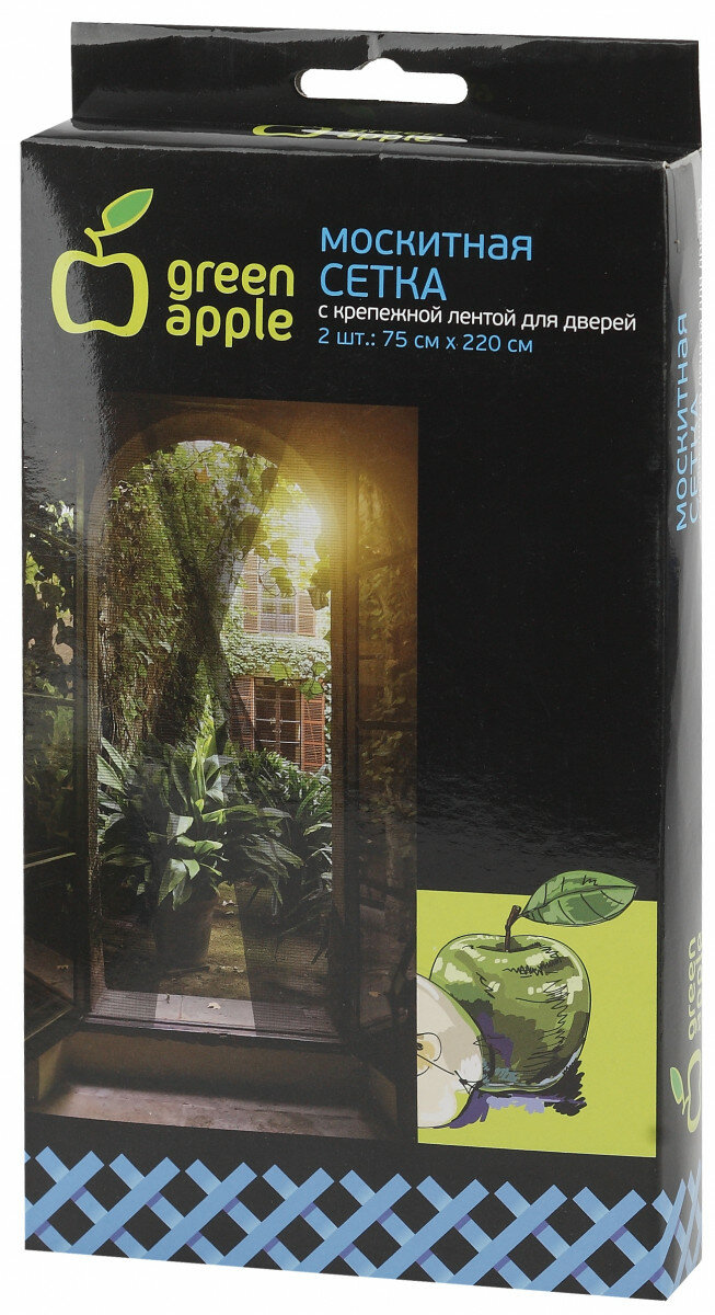 Green Apple GBN003 GREEN APPLE Москитная сетка на дверь 2штx75смx220см, 2 шторы + крепежная лента