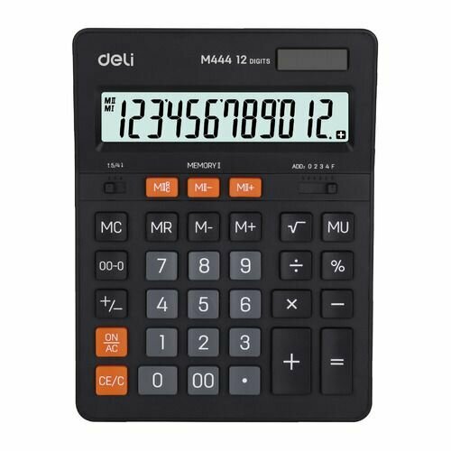 Калькулятор Deli EM444, 12-разрядный, темно-серый калькулятор настольный deli em444 темно серый 12 разр em444