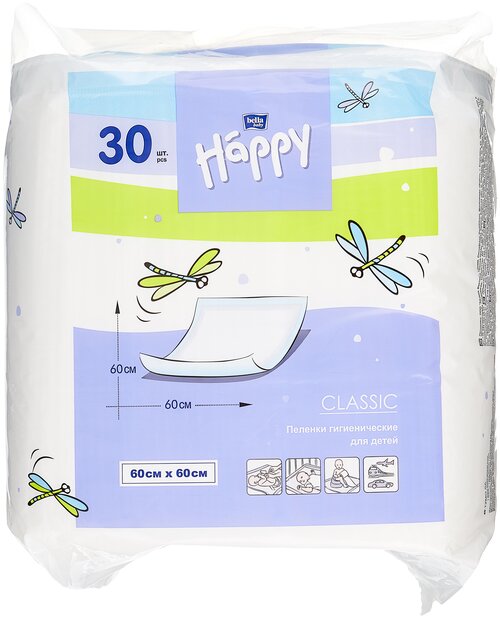 Одноразовая пеленка Bella Baby Happy Classic 60х60, 30 шт.