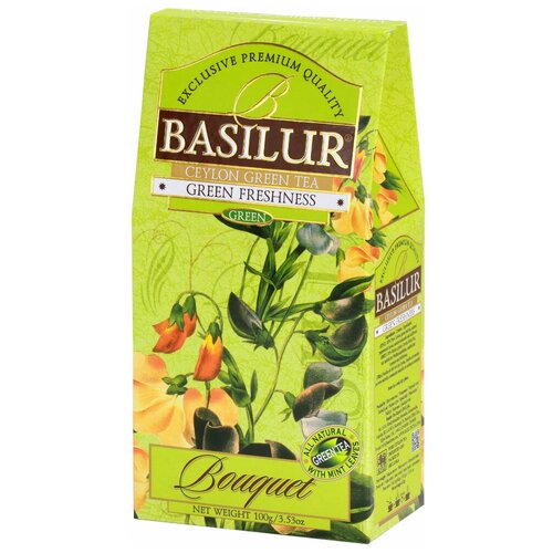 Чай зеленый Basilur Bouquet Green freshness, зелень, мята, сафлор, цветы амаранта, 100 г