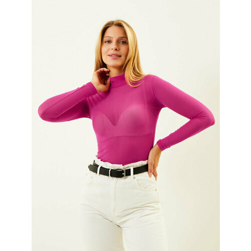 фото Водолазка flavour knit, длинный рукав, прилегающий силуэт, размер 46/48, розовый