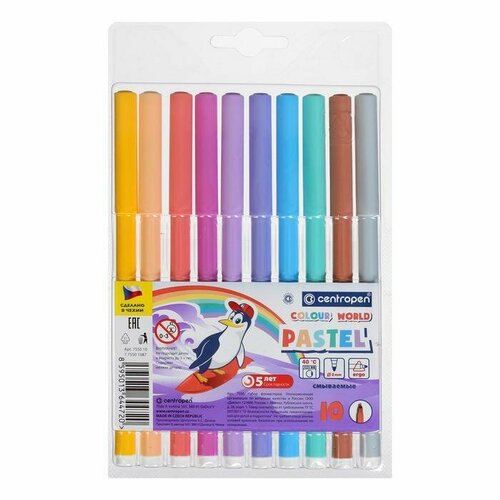 Фломастеры 10 цветов, Centropen Colour World Pastel 7550/10 TP, пастельные, в блистере