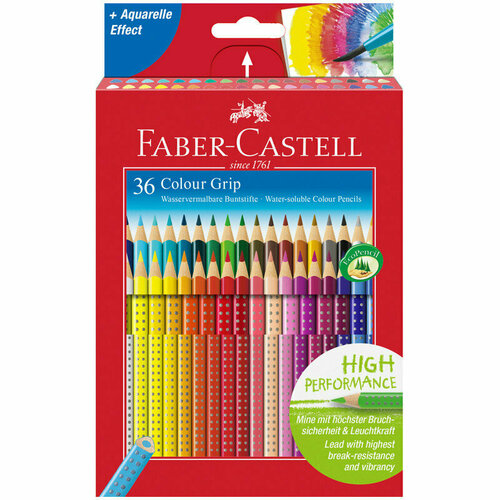 Карандаши цветные Faber-Castell Grip, 36цв, трехгран, заточен, картон, европодвес, 290330