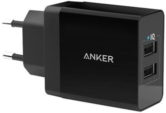 Сетевое зарядное устройство ANKER PowerPort 2 USB, черный