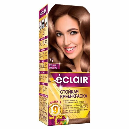 Краска-крем для волос Eclair Omega-9, Горький шоколад 7.7