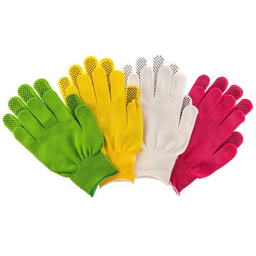 фото Palisad перчатки в наборе, цвета: белые, розовая фуксия, желтые, зеленые, пвх точка, l, palisad