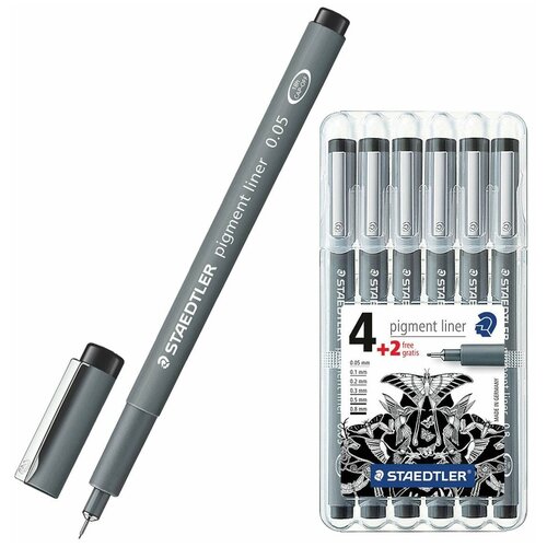 фото Staedtler набор капиллярных ручек pigment liner (308 sb6p), черный цвет чернил