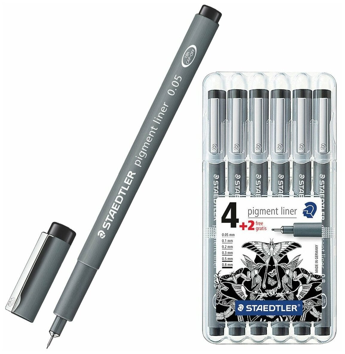 Набор капиллярных ручек Staedtler Pigment Liner в пенале, черные, 6 шт