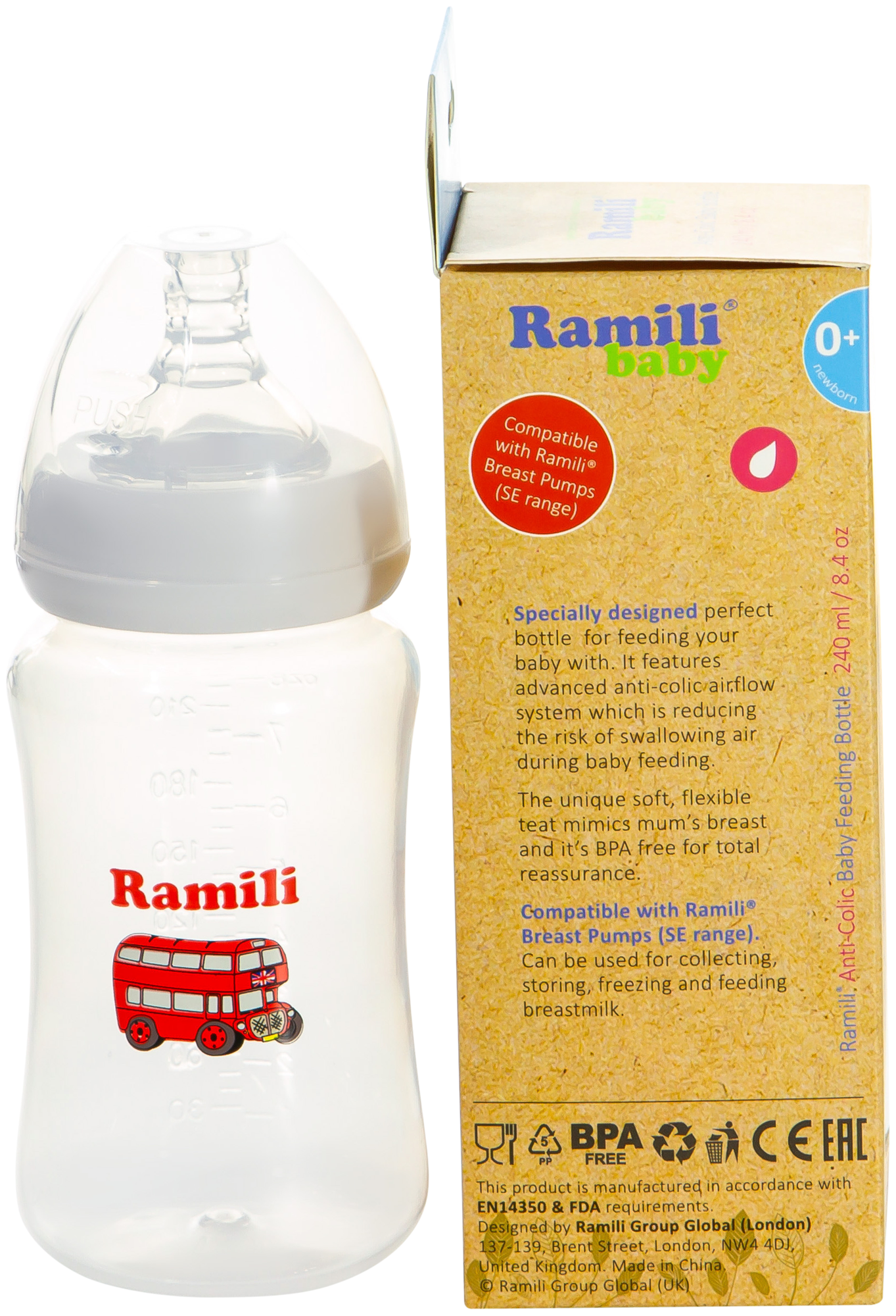 Противоколиковая бутылочка Ramili Baby, слабый поток, 240мл - фото №7