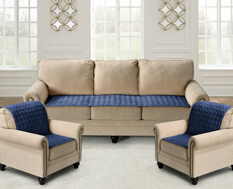 KARTEKS Комплект накидок на диван и два кресла Соты цвет: синий (70х210 см, 70х150 см - 2 шт)