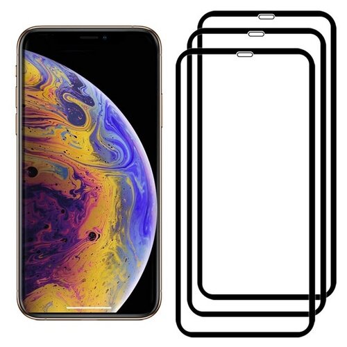 Комплект 2 стекла + 1 в подарок Full Glue Premium Krutoff для iPhone XS Max/11 Pro Max черное защитное стекло xs max броня на экран 11 pro max бронестекло на дисплей xs max 11 pro max