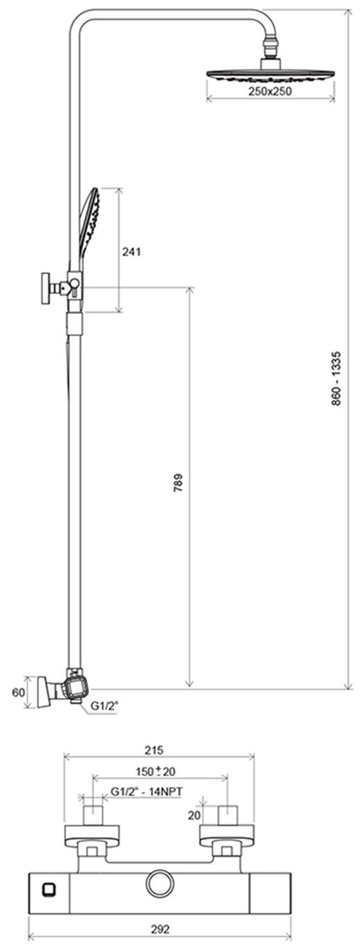 Termo 100 TE 091.00/150 X070058 Смеситель для душа (1/2", двухзахватный, термостат, картридж) Ravak - фото №10