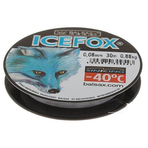 фото Монофильная леска balsax ice fox d=0.08 мм, 30 м, 0.88 кг, прозрачный, 1 шт.