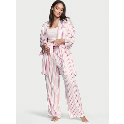 Пижама Victoria's Secret, кимоно, топ, брюки, на завязках, укороченный рукав, пояс на резинке, размер M/ L Regular, розовый