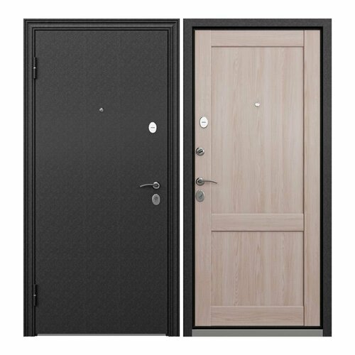 Дверь входная Torex для квартиры металлическая Flat-XL, 950х2050 левый, тепло-шумоизоляция, антикоррозийная защита, замки 4-го класса, черный/бежевый