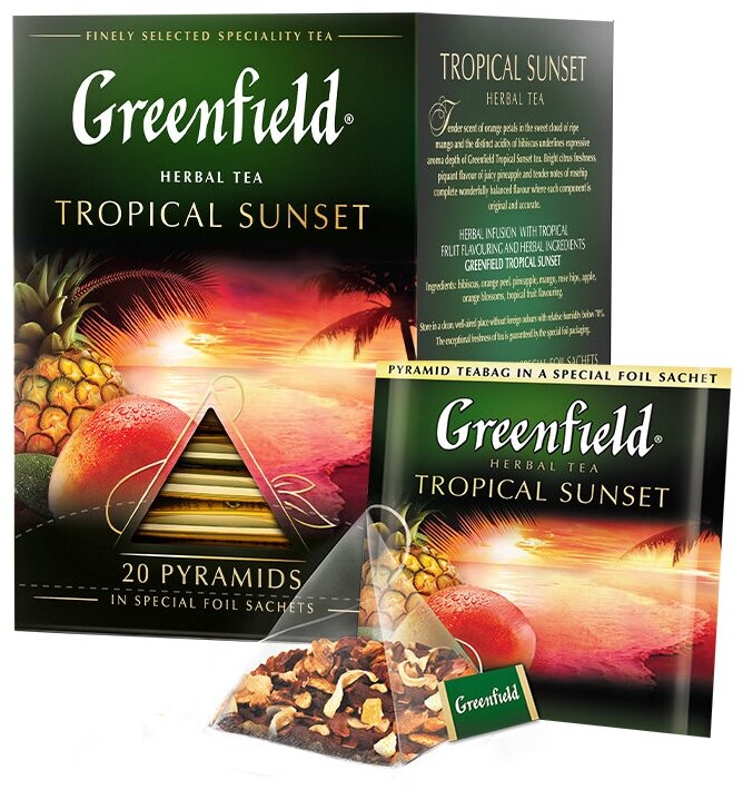 Чай GREENFIELD Tropical Sunset, фруктовый с добавками, 20 шт, пирамидки - фотография № 6