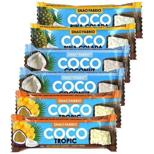 фото Snaq fabriq ассорти кокосовых батончиков без сахара 6x40г (кокос+ананас+манго-маракуйя) bombbar