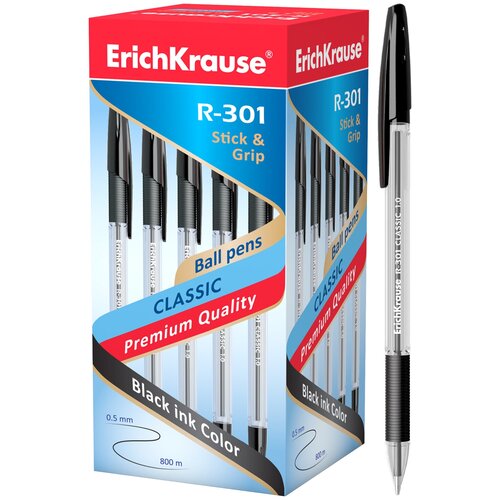 Ручка шариковая ErichKrause. R-301 Classic Stick 1.0, цвет чернил черный (коробка 50 шт.) 1 шт ручка шариковая неавтоматическая erichkrause r 301 stick classic синие чернила д ш 1 0 мм т л 0 5 мм