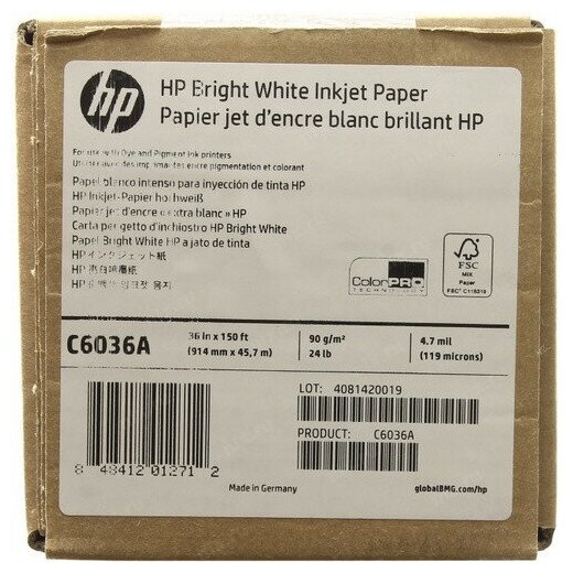 Бумага HP C6036A широкоформатная 914мм x 45.7м 90 г/м2 - фото №4
