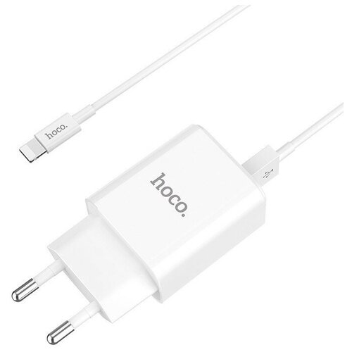 Сетевое зарядное устройство c 2 USB+кабель Lightning HOCO C62A, белое, max 2.1A