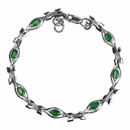 Браслет-цепочка CORDE Серебряный браслет с натуральными изумрудами., серебро, 925 проба, родирование, изумруд, длина 18 см.