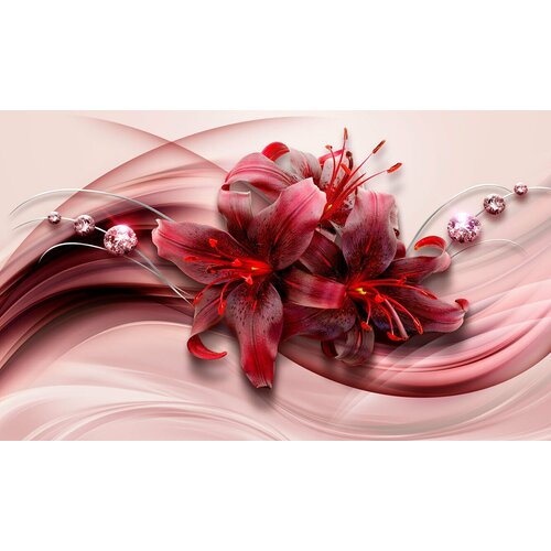 Моющиеся виниловые фотообои GrandPiK Красные лилии 3D, 450х270 см