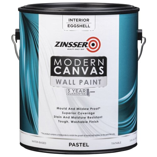 Краска латексная Zinsser Modern Canvas Wall Paint Eggshell яичная скорлупа белый 3.43 л краска для стен и потолка латексная водная zinsser watertite краска гидроизоляционная противогрибковая самогрунтующаяся 0 946 л