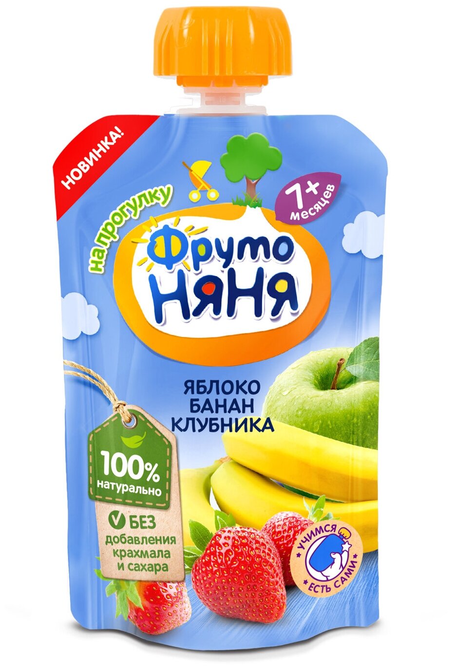 Десерт фрутоняня яблоко-банан-клубника, 90г