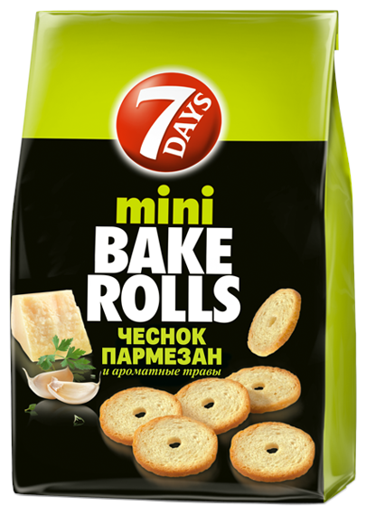 7DAYS сухарики mini Bake Rolls Чеснок-пармезан, 80 г