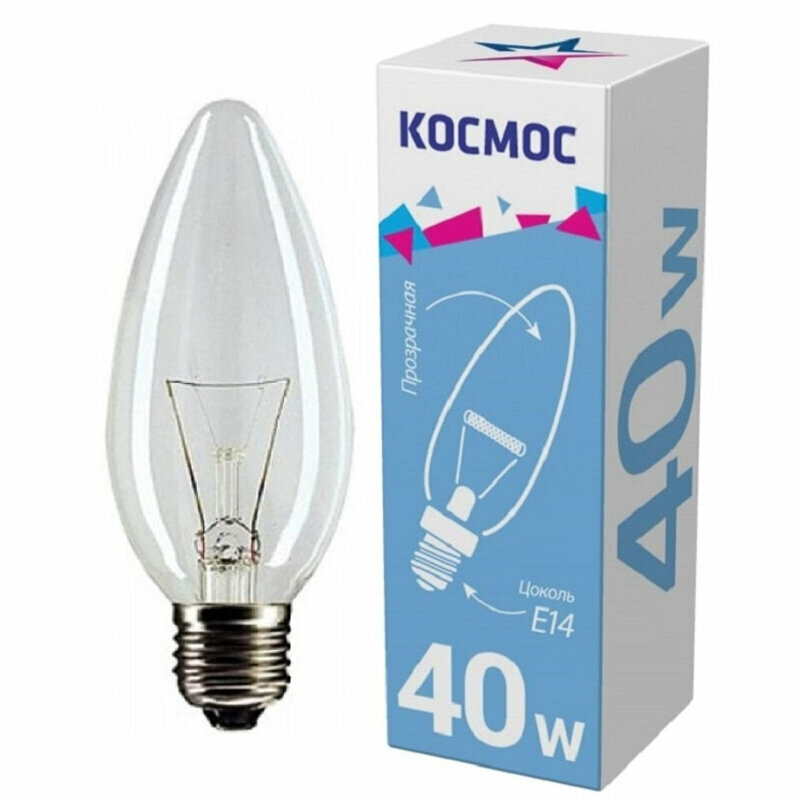 Лампа накаливания КОСМОС Прозрачная 2700K, E14, B35, 40 Вт, 2700 К - фотография № 12