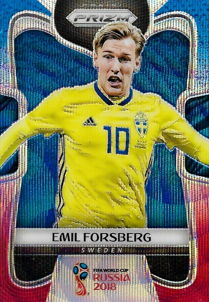Коллекционная карточка Panini Prizm FIFA World Cup Russia 2018 #235 Emil Forsberg - Blue Red Wave S0278