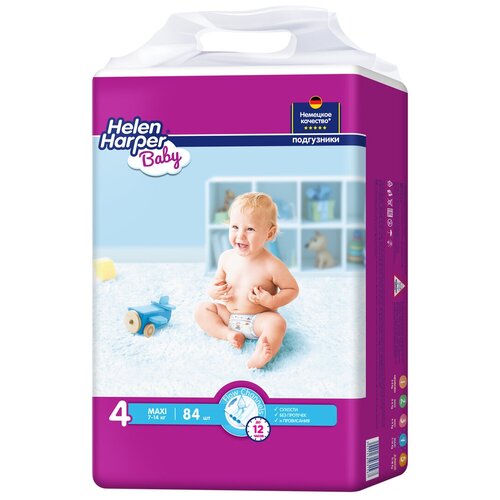 детские подгузники helen harper soft Helen Harper подгузники Baby 4 (7-14 кг), 84 шт., белый