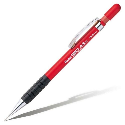 Карандаш механический 0.3 мм Pentel 120 A3 резиновый упор, красный корпус A313-B