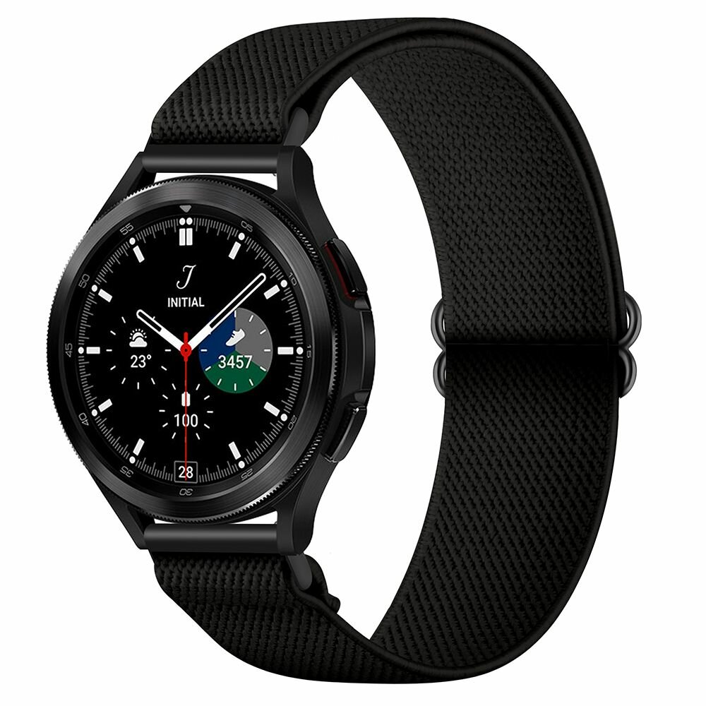 Нейлоновый эластичный ремешок 20 мм для Samsung Galaxy Watch4 Classic 42,46мм / 4 - 40мм 44мм / 3 - 41мм / Active2 40,44мм / Active - черный