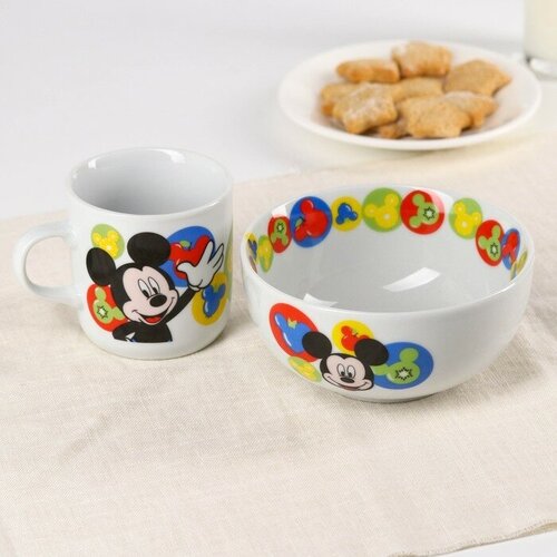 Набор детской посуды, 2 предмета: салатник, кружка Микки, Микки Маус и его друзья посуда stor набор посуды керамической микки цветовой поток 3 предмета