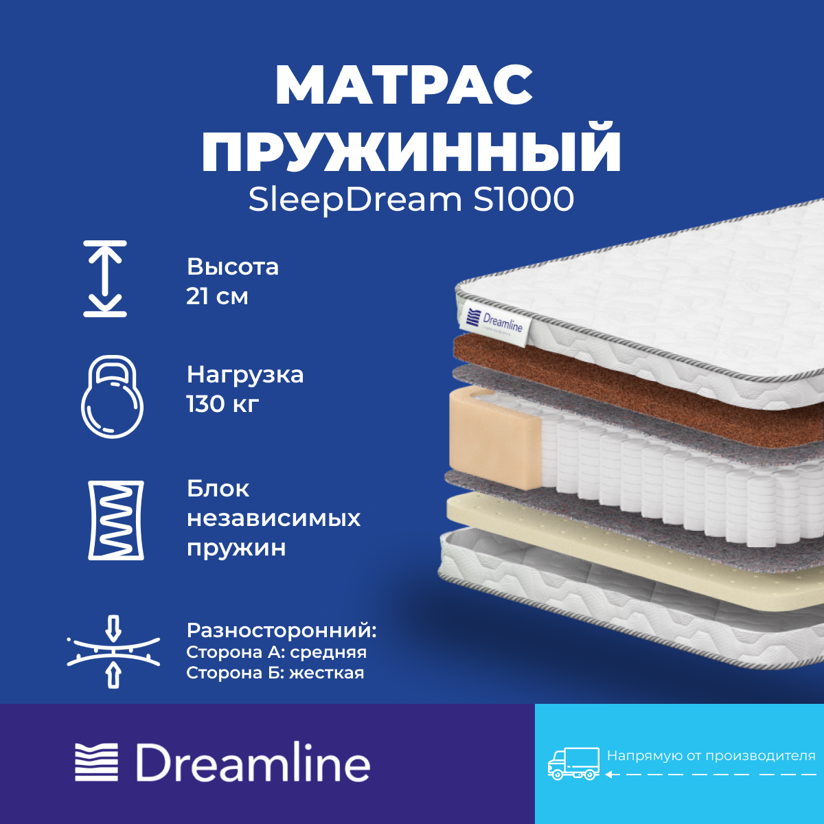 Матрас Dreamline SleepDream S1000 90х190, стандартный