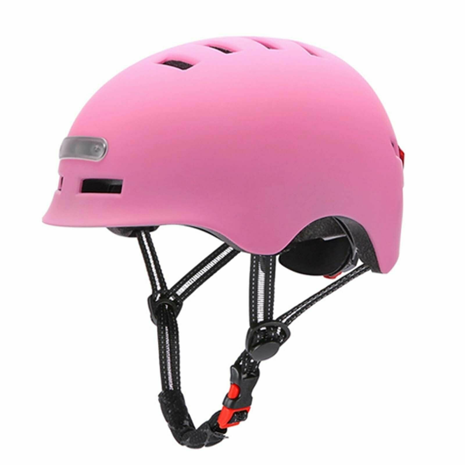 Шлем для велосипеда, электросамоката, гироскутера с подсветкой и фонарем (Розовый)