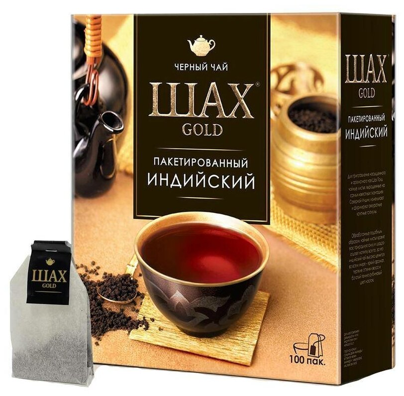 Шах Gold Индийский Чай черный в пакетиках 100 шт - фотография № 2