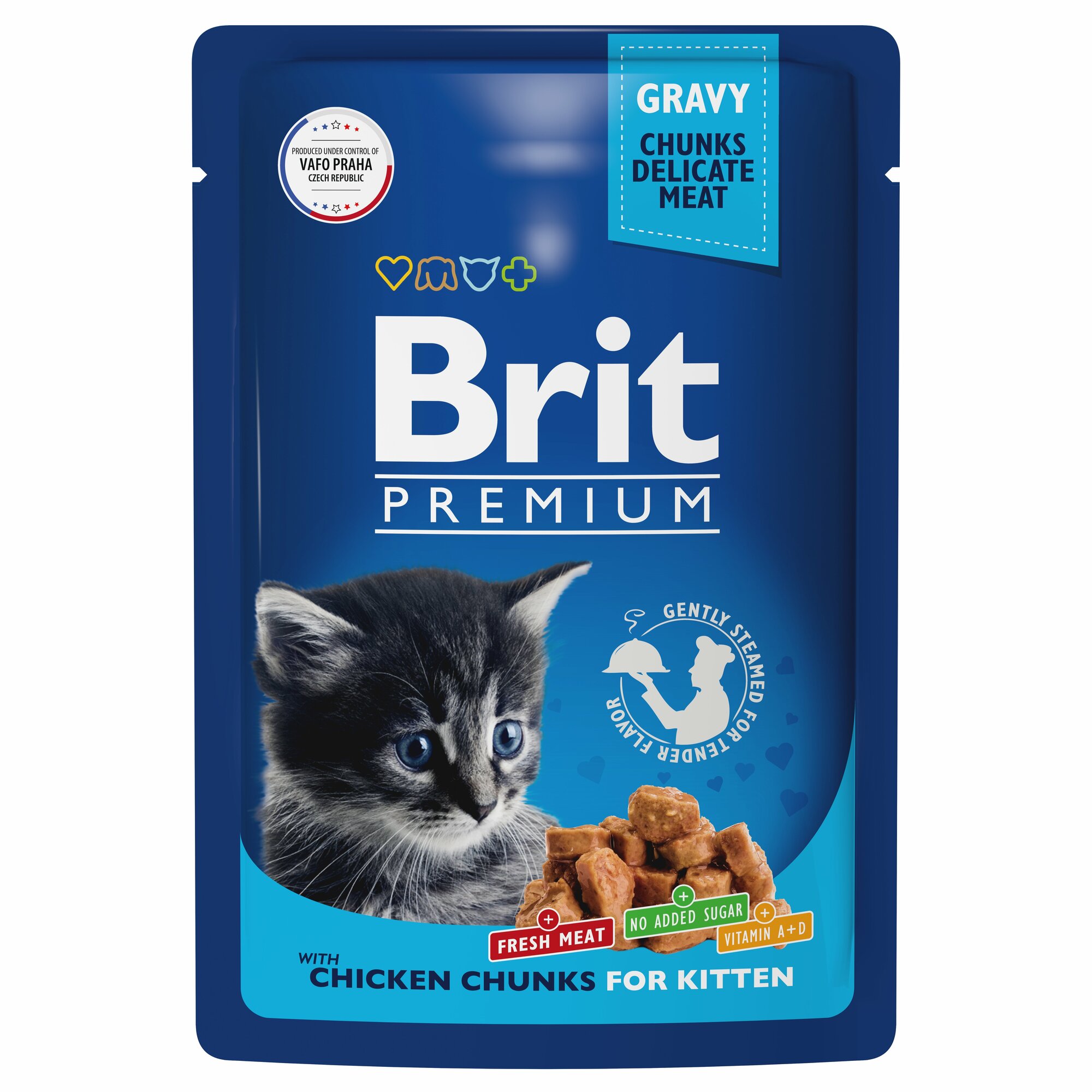 BRIT PREMIUM, влажный корм для кошек. Пауч для котят, Цыпленок в соусе, 85г