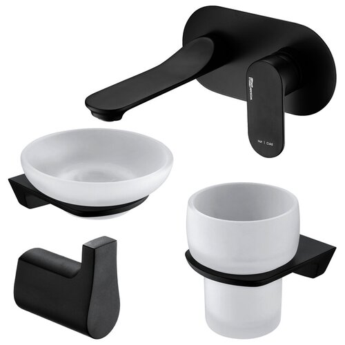 фото Комплект для ванной комнаты №29 (cмеситель для умывальника wasserkraft elbe 7430, крючок для полотенец, подстаканник одинарный) цвет черный