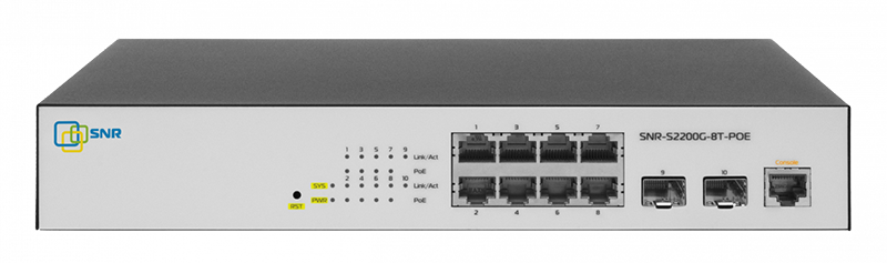 Управляемый Web Smart POE коммутатор SNR SNR-S2200G-8T-POE уровня 2, 8 портов 10/100/1000BaseT, 2 порта 100/1000BaseX (SFP)