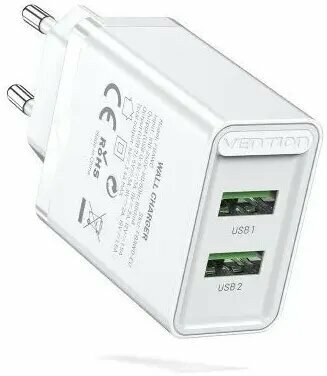 Зарядное устройство сетевое Vention 2 порта USB (A+A) QC 3.0 белый - фото №12