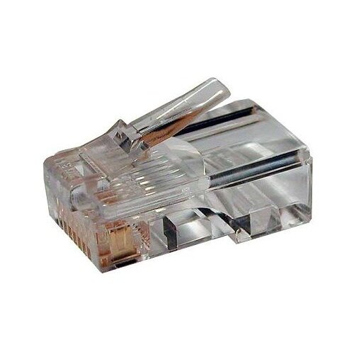 Разъем Hyperline RJ-45 (PLUG-8P8C-U-C5-100), 100 шт., прозрачный hyperline монтажное оборудование plug 8p8c u c5 sh 100 разъем rj 45 8p8c под витую пару категория 5e 50 µ 50 микродюймов экранированный