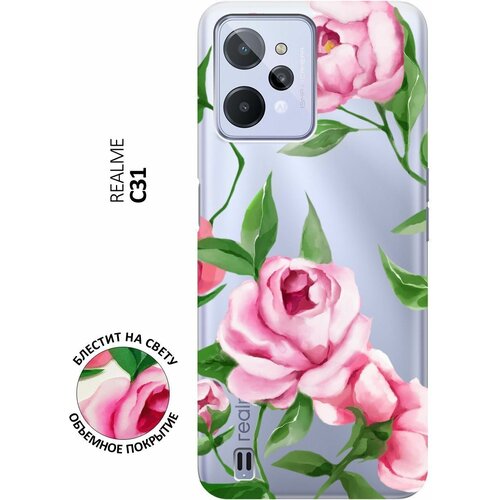 Силиконовый чехол на realme C31, Рилми С31 с 3D принтом Amazing Peonies прозрачный чехол книжка на realme c31 рилми с31 с 3d принтом amazing asters золотой