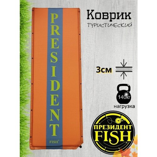фото Коврик самонадувной "president fish" 8803104 pf-03 синий с полосой